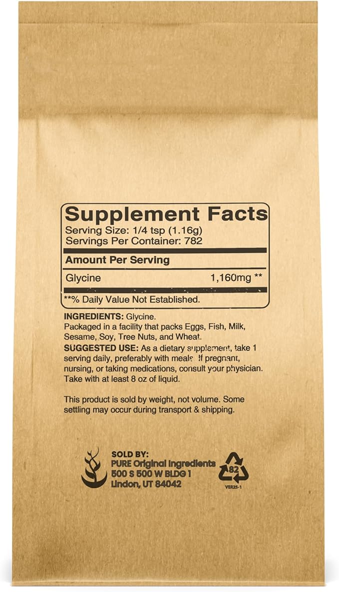 Pure Original Ingredients Glycine Powder (2lb) Non-GMO Non-Essential Amino Acid Allergen-Free