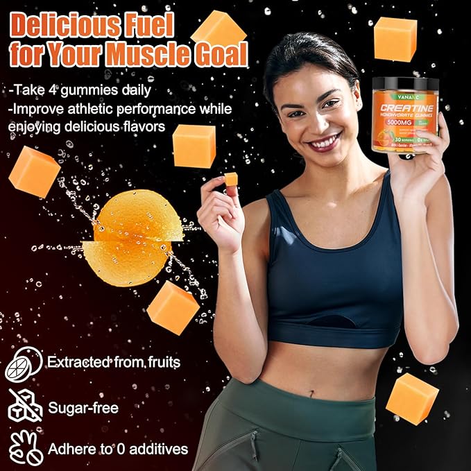 Creatine Monohydrate Gummies 5000mg 120 Count Sugar Free Pre Workout Supplement - Creatine with L-Taurine Vitamin B6 &amp B12 for Muscle Growth Strength &amp Energy - Chewable Gummy for Men &amp
