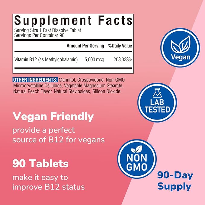 Vitamin B12 Sublingual 5000 mcg 90 Tablets and Electrolytes Powder Packets 16 Stick Packs