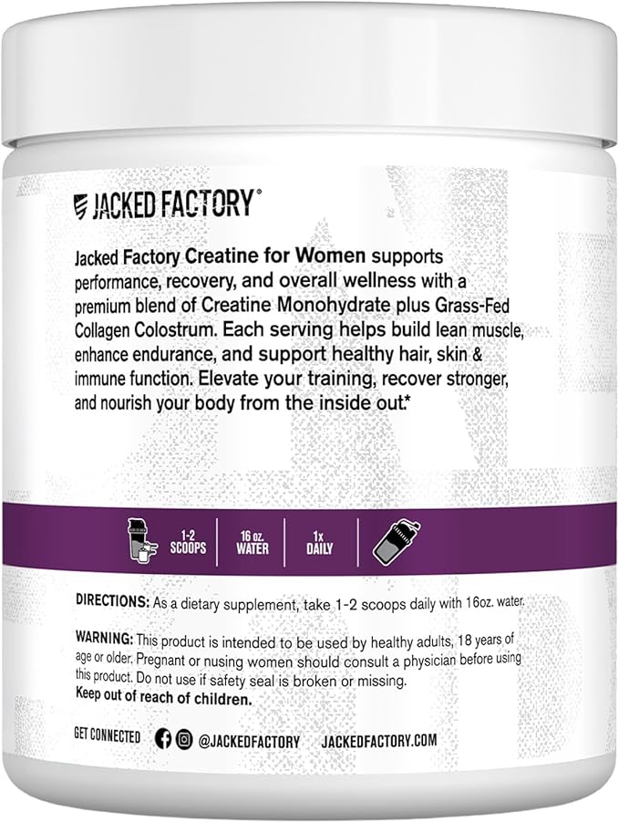 Jacked Factory Creatine for Women - Creatine Monohydrate with Collagen + Colostrum to Support Workout Performance Lean Muscle Growth Healthy Hair Skin &amp Nails - 30 Servings Watermelon