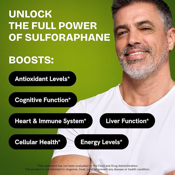 Sulforaphane Supplement Organic Broccoli Sprouts | Stabilized Sulforaphane from Broccoli Florets &amp Seeds | Organic Sulfur Supplements 120 Pills | 1 Pack