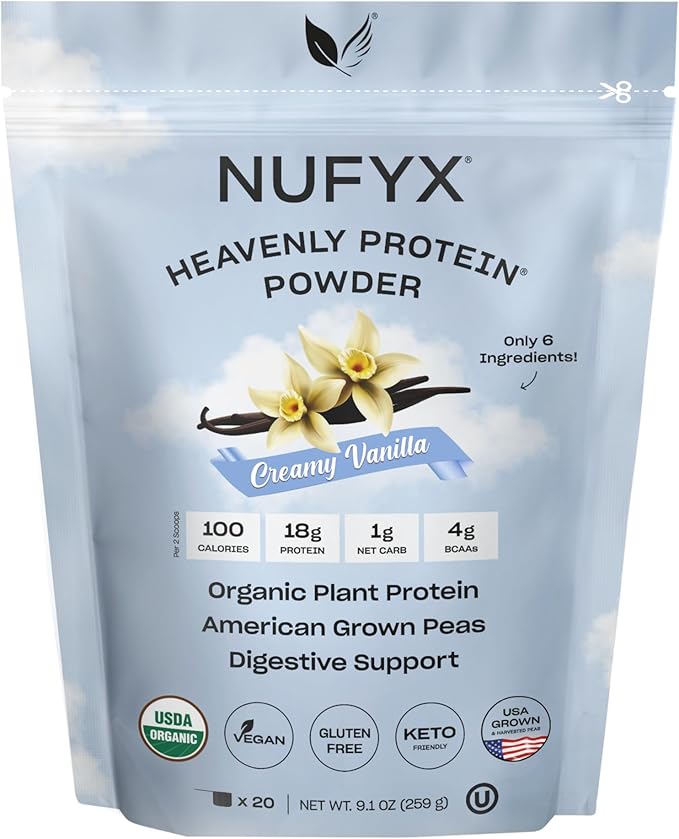 NUFYX® • Heavenly Protein® Powder • World’s Finest 100% Organic American Grown Peas • Vegan • Gluten Free • Low Carb (Creamy Vanilla 20 Scoops)