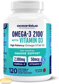 Oceanblue Professional Omega-3 2100 with Vitamin D3 – 120 ct – Triple Strength Burpless Fish Oil Supplement with High-Potency EPA DHA DPA and Vitamin D3 – Wild-Caught – Orange Flavor (60 Servings)