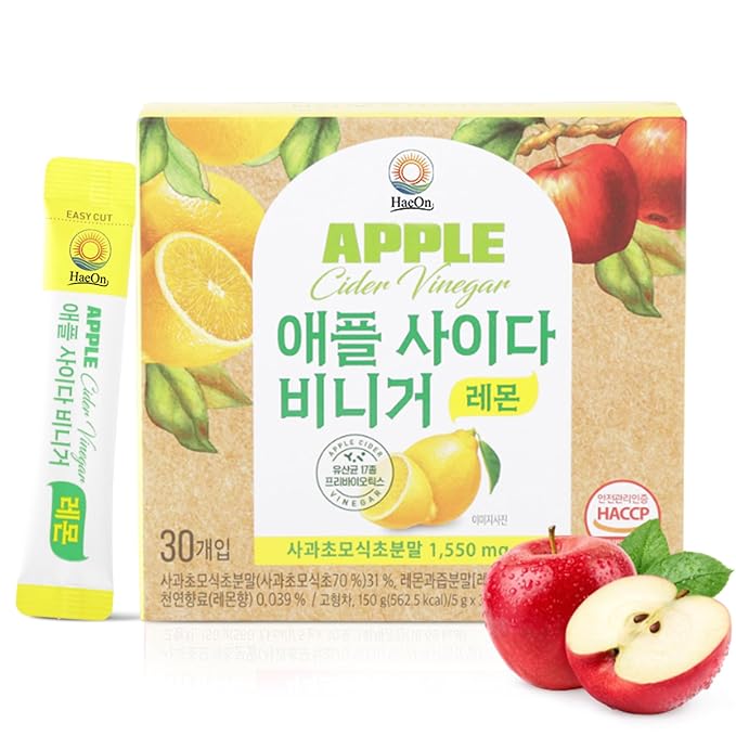HaeOn Apple Cider Vinegar Drink Powder Stick – On-the-Go with 1500mg ACV 30 Sticks Sugar-Free Probiotics | Supports Digestion (Pack of 30 Lemon)