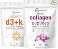 Micro Ingredients Multi Collagen Protein Powder 16oz &amp Vitamin D3 5000iu + K2 100mcg Softgels Bundle 2 Pack | Grass-Fed Collagen Peptides | Essential Sunshine Vitamins