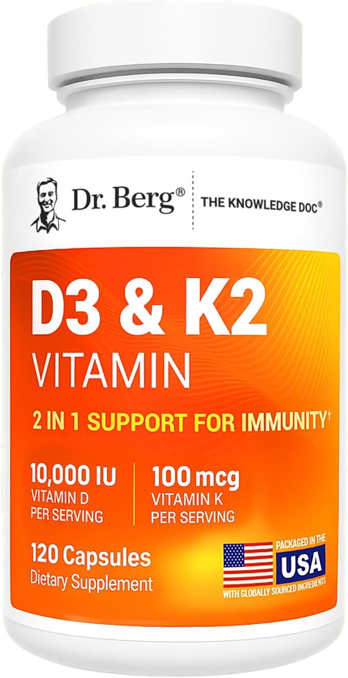 Dr. Berg Vitamin D3 &amp K2 10000 IU + MK-7 – 120 Capsules – Immune Bone &amp Heart Support* Supplement w/Magnesium Zinc B6 – 4X Lab-Tested – No Fillers – Non-GMO cGMP Formulated in USA