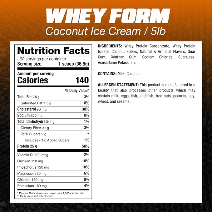 DRAGON PHARMA WheyPhorm Whey Protein Blend Fast Absorption Gluten Free Premium Whey Protein Matrix Maximize Recovery Great Tasting 25 Grams of Protein (5lb Coconut Ice Cream)