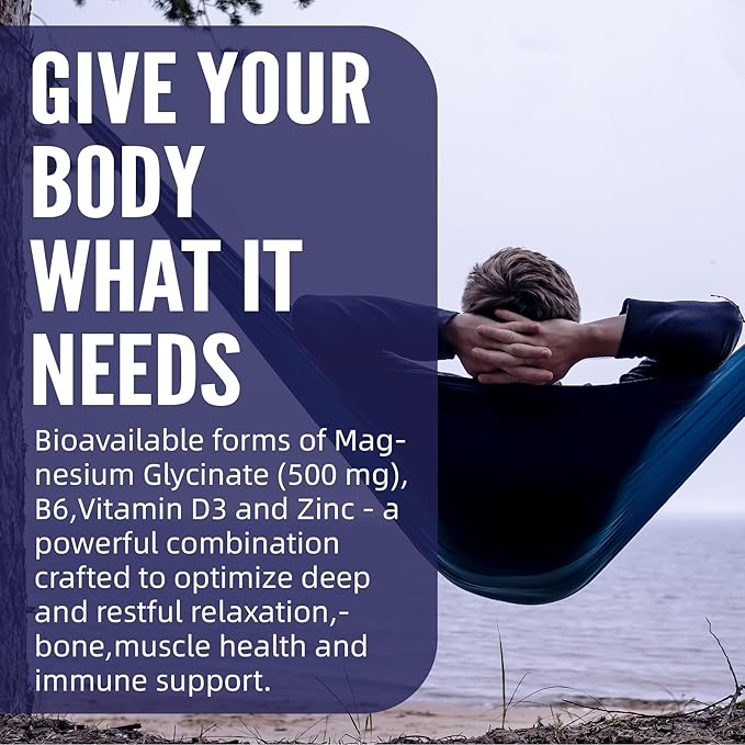 Magnesium Glycinate 500mg/250mg for Adults Teens - Plus D3B6 &amp Zinc - Magnesium Glycinate GummiesHigh Absorption - Support for RelaxationBrainBone &amp Immunity Health - Sugar Free - 120Cts