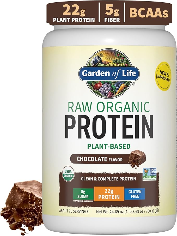 Garden of Life Organic Vegan Chocolate Protein Powder Raw Organic Meal Replacement Shakes - Chocolate Plant Based Vegan Protein Powder