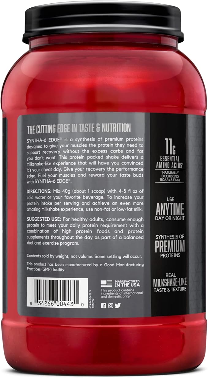 BSN SYNTHA-6 EDGE Protein Powder Chocolate Flavored Powder with Hydrolyzed Whey Micellar Casein for Muscle Gain Low Sugar 24g Protein Chocolate Milkshake 28 Servings 2.47 Pound (Pack of 1)