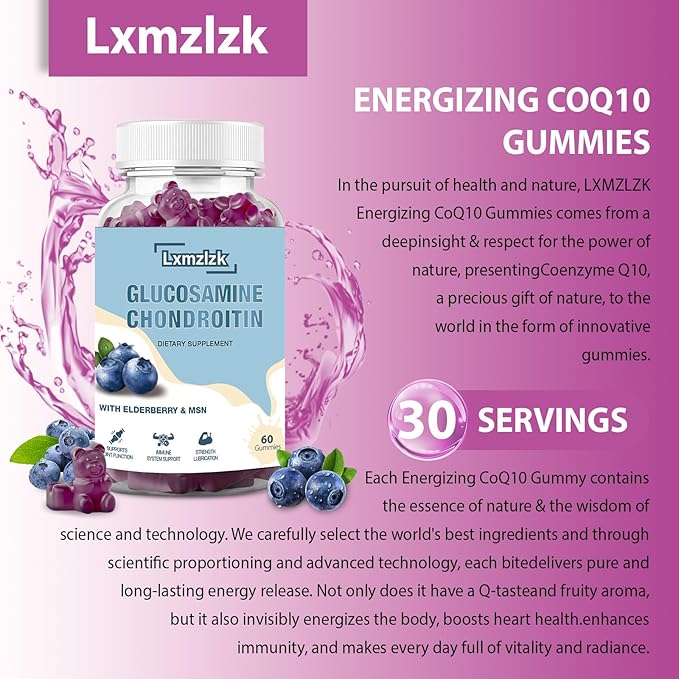 2 Packs 3000mg Glucosamine Chondroitin Gummies with MSM &amp Elderberry-Extra Strength Joint Health Flexibility Antioxidant Immune Support Supplement Gummy for Adults Men &amp Women 120 Cts (2)