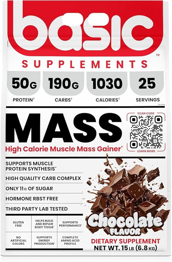 Mass Gainer Protein Powder Supports Muscle Growth &amp Recovery 50g Protein 190g Carbs 1030 Calories Gluten-Free RBST-Free No Artificial Colors