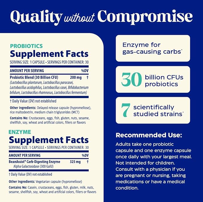 Enzymedica Dinner Duo for Gas &amp Bloating – Probiotics + Digestive Enzyme Packets for Occasional Gas 30B CFU of 7 Live Strains Vegetarian – 30 Daily Packs