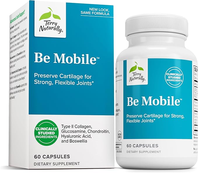 Terry Naturally Be Mobile - Collagen Supplement for Joint Health Support - Dietary Supplement with Boswellia Extract &amp Type II Collagen - Lower Back &amp Knee Support - 60 Capsules