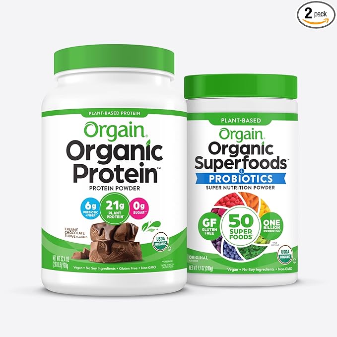 Orgain Organic Vegan Protein Powder + Orgain Organic Greens Powder Superfood Blend