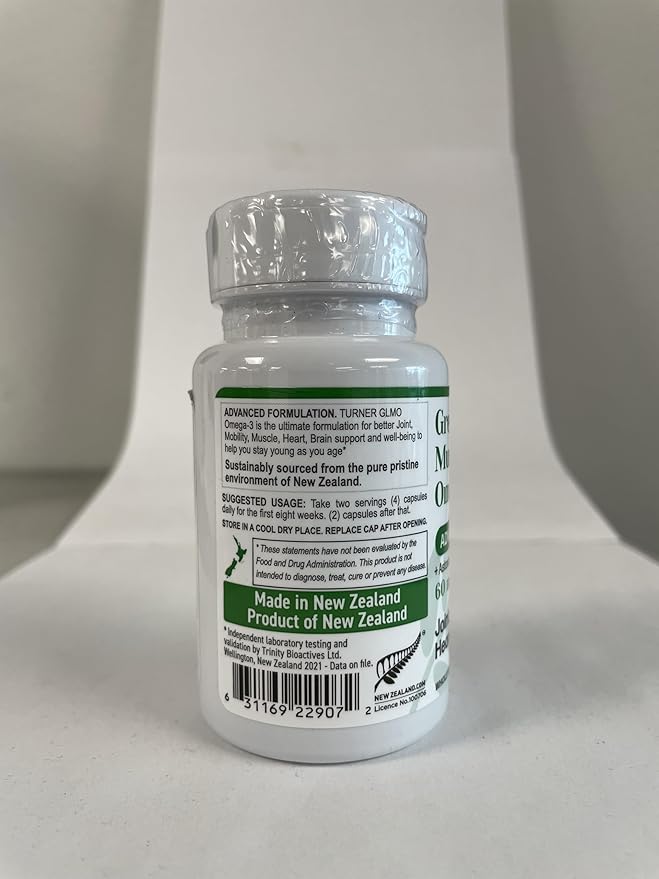 TURNER New Zealand Green Lipped Omega-3 Mussel Oil 53x Higher Potency with UAF1000+ Super Antioxidant No Fishy Aftertaste 2 Bottles 120 Softgels