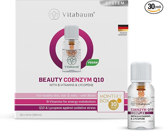 Vitabaum® Beauty Coenzym Q10 with B-Vitamins &amp Lycopene - Powerful Antioxidant Support - 30 Vials - 0.34 fl.oz Serving - Twist and Mix System™ for Fast Absorption - Vegan