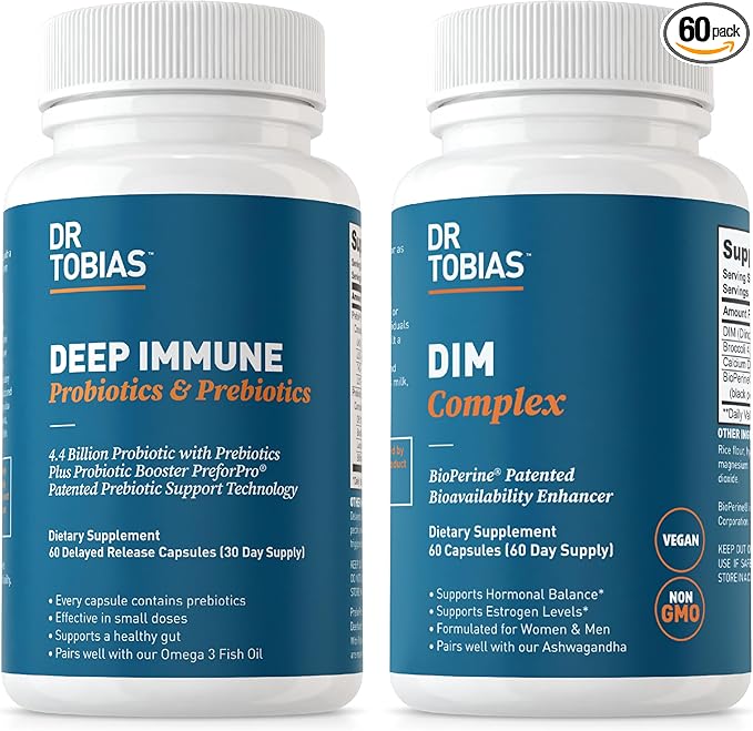 Dr. Tobias Deep Immune Probiotics &amp Prebiotics and DIM Complex Supports Digestive Health Gut Immune Function Hormone Balance for Women &amp Men