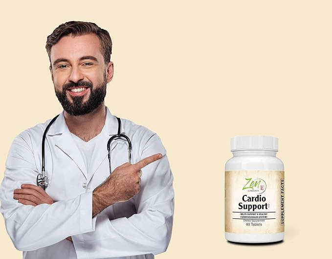 Zen Supplements - Cardio Support Plus Antioxidants L-Carnitine L-Taurine with Coenzyme Q10 Hawthorn Horsechestnut Cayenne Grape Seed and Vitamin E Promotes a Healthy Heart 60-Tabs