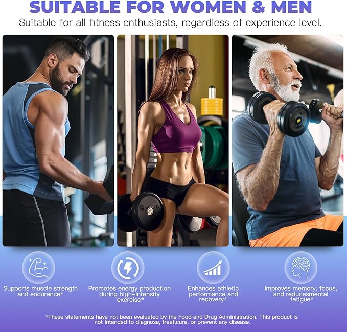 Creatine Monohydrate Powder - Blueberry - 30 Servings - 5g of Creatine Monohydrate - Supports Muscle ATP Production Energy Strength - Vegan Gluten Free