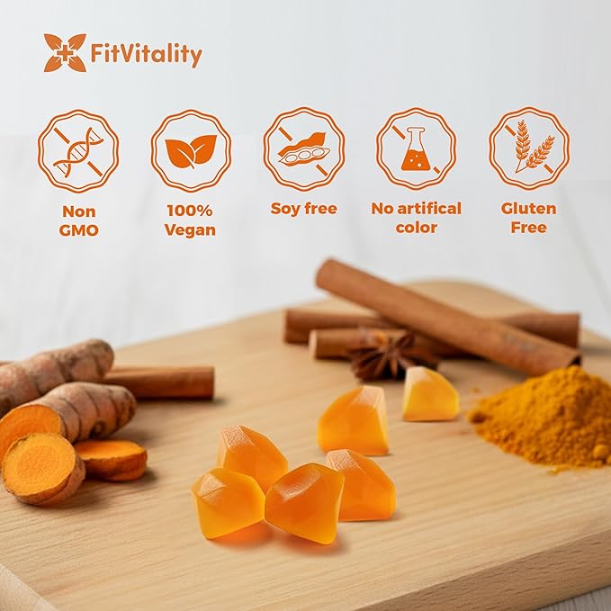 Premium 120 Turmeric Ginger Cinnamon Gummies – Vegan Gummies with Vitamin E B12 Magnesium Black Pepper Extract &amp Vitamin D3 – Orange Fruit Flavor