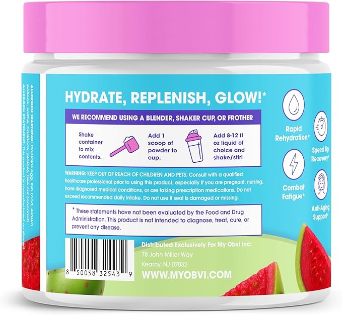 Obvi Collagen Hydration - Collagen Powder for All-Day Hydration - Replenish Essential Nutrients - Skin Nail &amp Hair Support - Gluten-Free &amp Sugar-Free - Prickly Pear - 5.38 oz (25 Servings)
