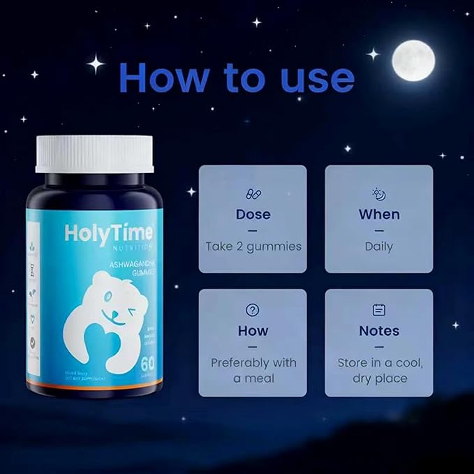 HolyTime Ashwagandha Gummies – 60 Count with KSM-66 – Plant-Based Herbal Blend for Relaxation Stress Support &amp Metabolism – Gluten-Free Daily Balance &amp Wellness