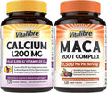 Calcium 1200mg Vitamin D3 5000IU 120 Tablets and Maca Root Capsules 1500mg 120 Capsules Bundle Non-GMO