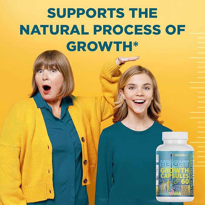WELLUTION Bone Strength &amp Growth Support for Kids &amp Teens – Calcium Collagen Vitamin D3 &amp Herbal Blend – 60 Capsules Non-GMO Gluten-Free Made in USA