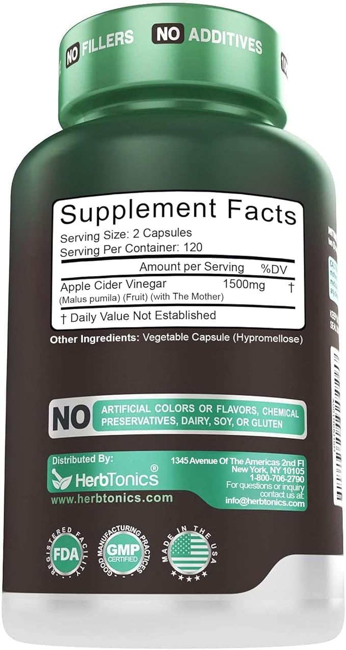 Herbtonics Raw Apple Cider Vinegar Capsules 1500mg with Mother | Weight Management Detox &amp Digestion Formula with GLP-1 Support | Unfiltered ACV for Metabolic Support | 240 Vegan Capsules