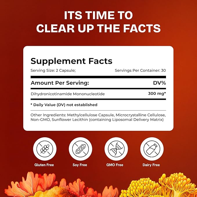 Liposomal NMNH Supplement 300mg – Boosts NAD Anti-Aging Energy &amp Focus – NMM Capsules Alternative to for Cellular Vitality – Third-Party Tested 60 Vegan Capsules | 1 Pack
