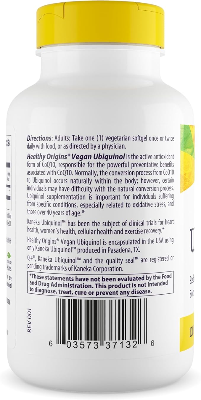 Healthy Origins Vegan Ubiquinol (Active Form of CoQ10) 100 mg - Kaneka Ubiquinol Supplements for Heart Health &amp Antioxidant Support - Gluten-Free &amp Non-GMO Supplement - 150 Veggie Gels