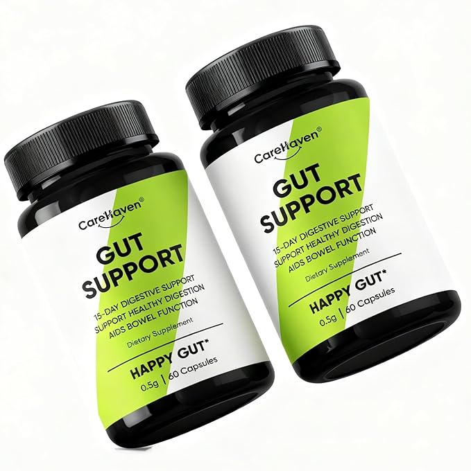 Gut Support Capsules - 15-Day Digestive Support with Psyllium Husk &amp Senna Leaf - Aids Bowel Function &amp Gut Wellness - 60 Active Capsules (2PCS)