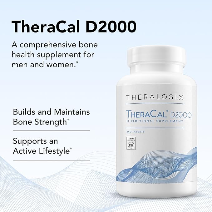 Theralogix TheraCal D2000 - Bone Health Support Supplement with Calcium Magnesium Vitamin D3 Vitamin K2 &amp Boron* - 90-Day Supply - NSF Certified - 360 Tablets