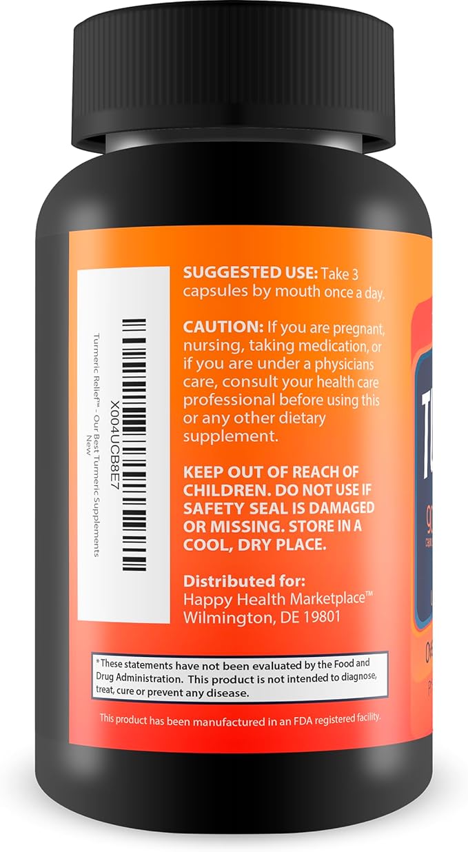 Turmeric Relief - Our Best Turmeric Curcumin Supplement for Swelling &amp Immune Support - Extra Strength Turmeric Supplement - Natural Daily Relief Factor to Assist Discomfort &amp Inflammatory Hea