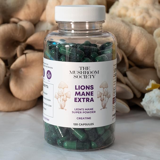Lion’s Mane Extra Supplement - 1000 mg Lion’s Mane + 1000 mg Creatine – Mental &amp Physical Energy Clarity &amp Performance - 120 Vegan Capsules