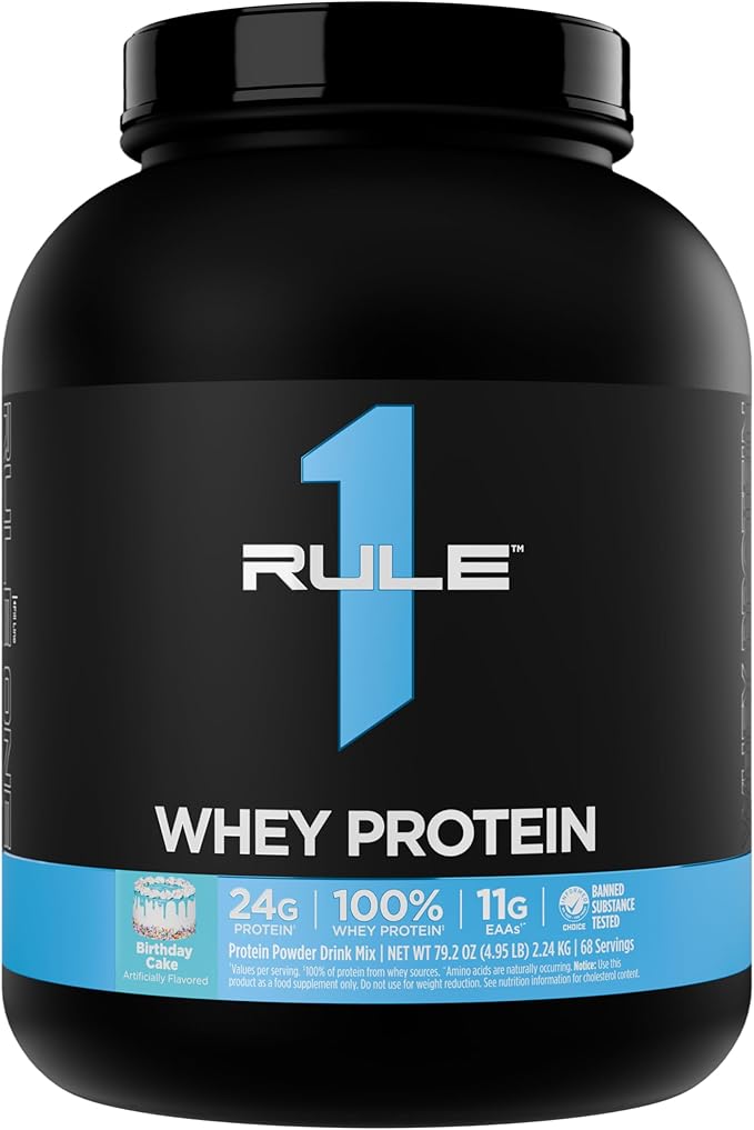 Rule 1 Whey Protein – 24g Fast-Acting Protein from All-Whey Sources with Naturally Occurring EAAs &amp BCAAs for Workout Recovery or Anytime Use (5 Pounds* Birthday Cake)