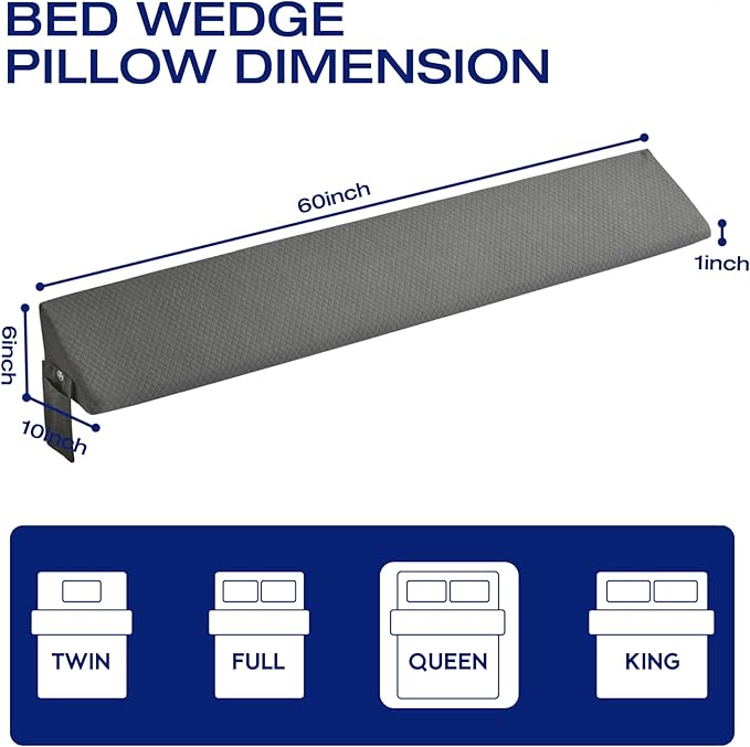 Queen Bed Wedge Pillow for Bed Headboard Gap Filler Light Grey Long Triangle Corner Nora PillowsDense FoamAvoid Things DropsBetween Queen Mattress and FramesUpraise Pillow for Sleeping Bedding