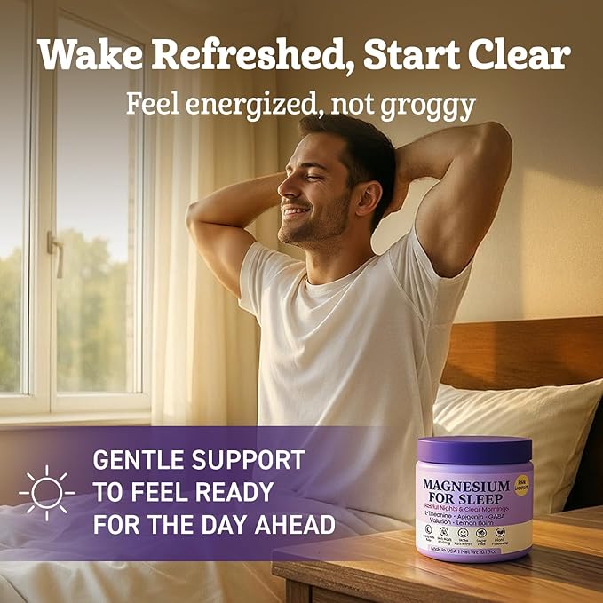 Magnesium Glycinate Powder for Sleep - Magnesium Sleep Aid Without Melatonin - Natural Sleep Drink Mix with GABA L-Theanine Apigenin Valerian &amp Lemon Balm