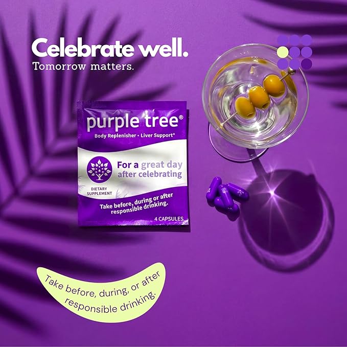 purple tree Post-Celebration Wellness | Liver Support Hydration &amp Replenisher | Dihydromyricetin DHM Milk Thistle Electrolytes Vitamins | Bachelorette &amp Bachelor Party Kits 10 Packs 40 P