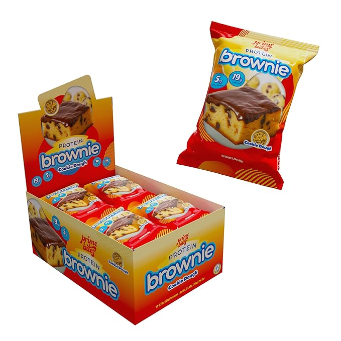 Prime Bites High Protein Brownie (12 Per Box Cookie Dough Bites) - 19g of Protein 5g of Collagen Gluten Free Low Sugar Treat Delicious Protein Snack