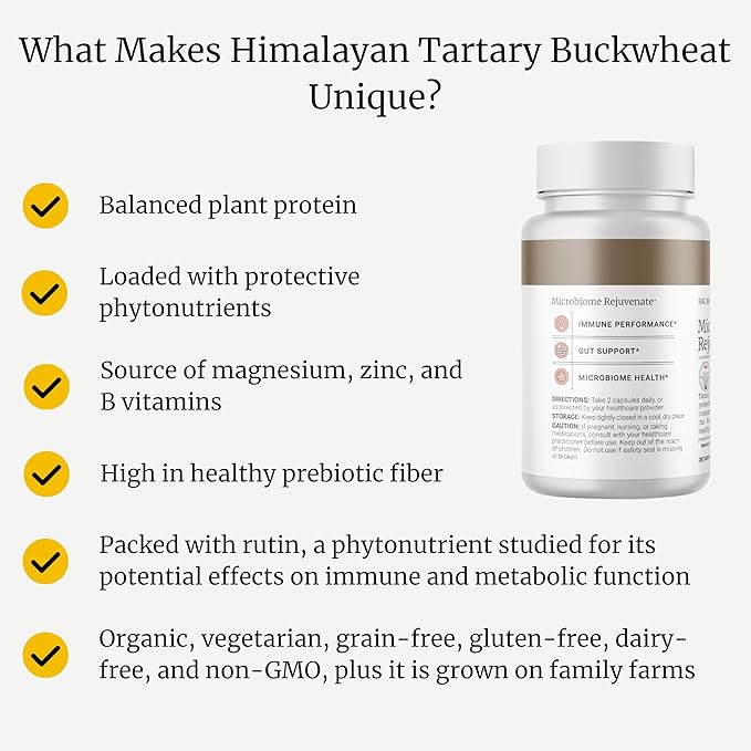 BIG BOLD HEALTH Microbiome Rejuvenate Prebiotic + Probiotic Supplement for Gut Health &amp Immune Support - with Himalayan Tartary Buckwheat - Gluten-Free (120 Count (Pack of 1))