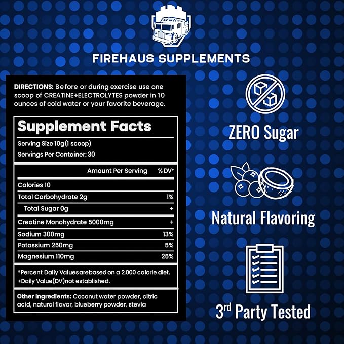 Creatine + Electrolytes 5g Creatine Monohydrate with Potassium Magnesium and Sodium for Strength Hydration and Recovery Support Berry Burst Flavor 30 Servings