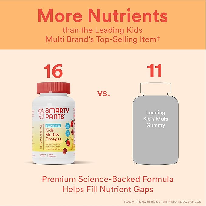 SmartyPants Kids Multivitamin Gummies Sugar Free: Omega 3 (ALA) Vitamin D3 C Vitamin B12 B6 &amp Women's Multivitamin Gummies: Omega 3 Fish Oil (EPA/DHA) Methylfolate CoQ10