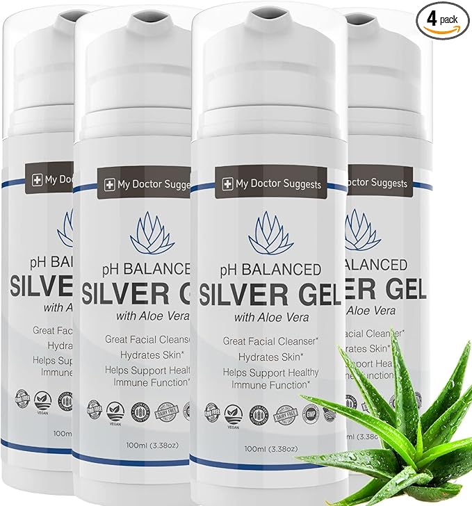 Extra Strength Colloidal Silver Gel 30ppm with Aloe Vera - pH Balanced Structured Silver - Triple Strength Soothe &amp Relieve - Easy Pump Bottle 3.38Oz (4 Pack)