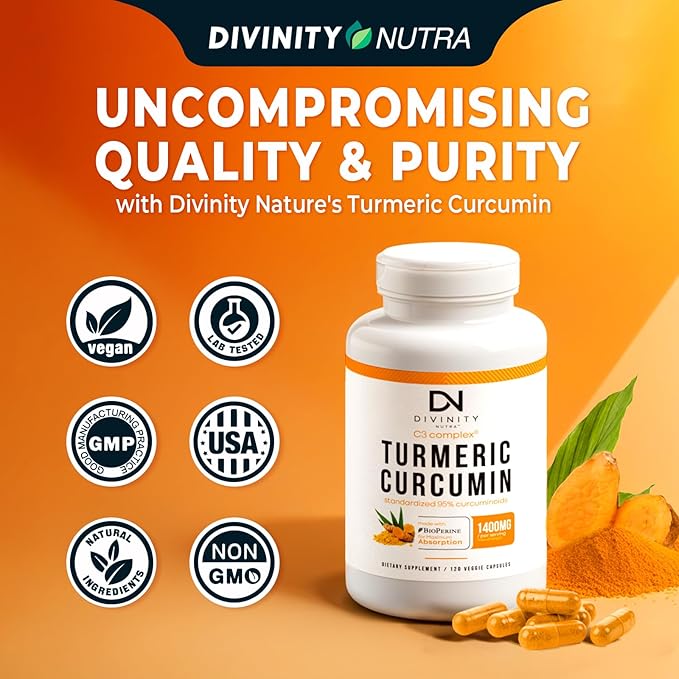 Turmeric Curcumin with BioPerine Black Pepper 1400mg Support GLP-1 Naturally Max Absorption Turmeric Supplement for Joint Support with 95% Standardized Curcuminoids C3 Complex Non GMO 120 Capsules