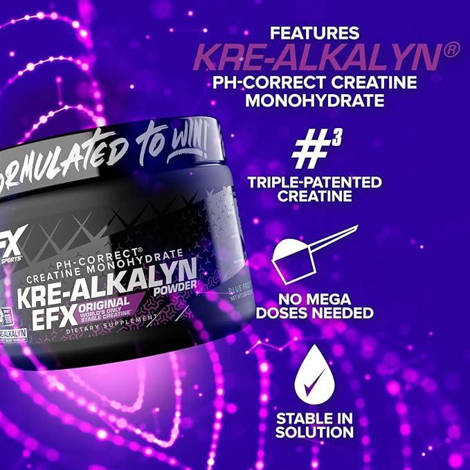 EFX Sports Kre-Alkalyn EFX Powder | pH Correct Creatine Monohydrate Powder Supplement | Strength Muscle Growth &amp Performance | 55 Servings (Blue Frost)