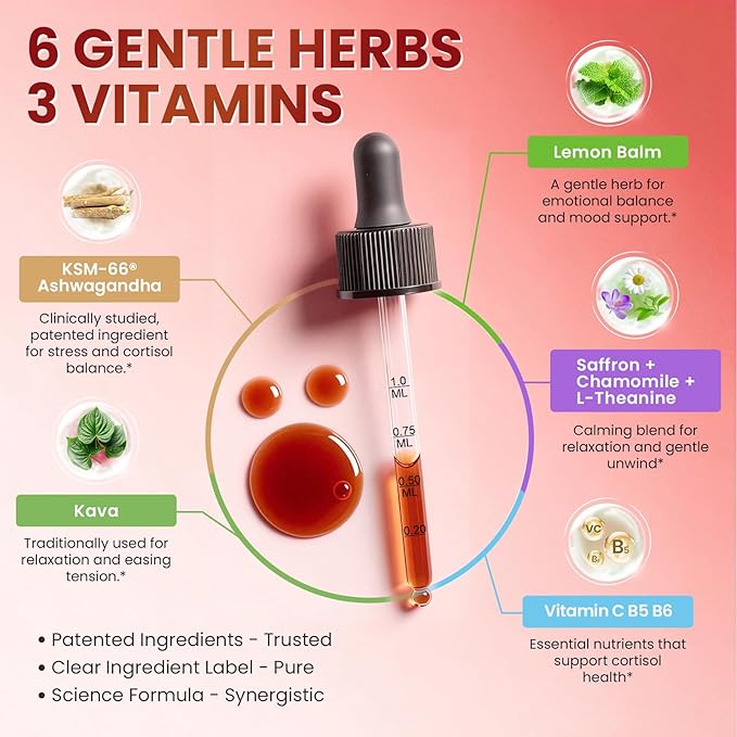 Cortisol Supplements for Women Cortisol Reducer Manager Detox with KSM-66® Ashwagandha Kava Lemon Balm &amp Vitamin C B5 B6 Lower Cortisol Hormone Harmony Liquid Drops 2 FL.OZ Cranberry Flavor