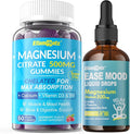 2 Pack Magnesium Citrate Gummies 500mg for Women Men Sugar-Free + Magnesium Glycinate Liquid Drops for Kids Adults