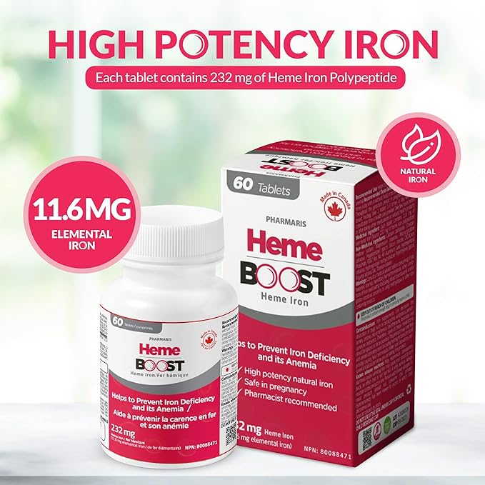 Hemeboost 11.6 mg (232 mg Heme Iron Pills) High Potency Iron Supplement for Women &amp Men High Absorption &amp Gentle on Stomach Safe for Use in Pregnancy 180 Tablets (Pack of 3)